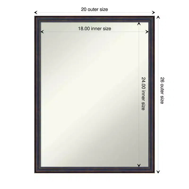 Specchio da parete rettangolare – Cornice in legno bronzo scuro, 49,5 cm x 64,8 cm