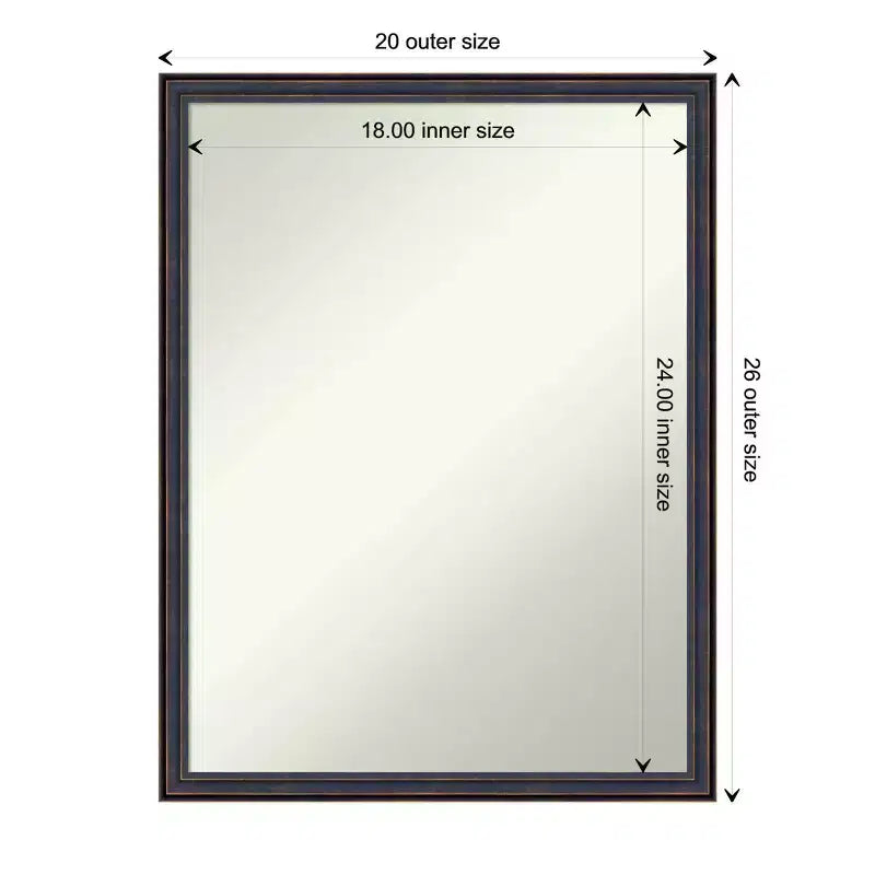 Specchio da parete rettangolare – Cornice in legno bronzo scuro, 49,5 cm x 64,8 cm