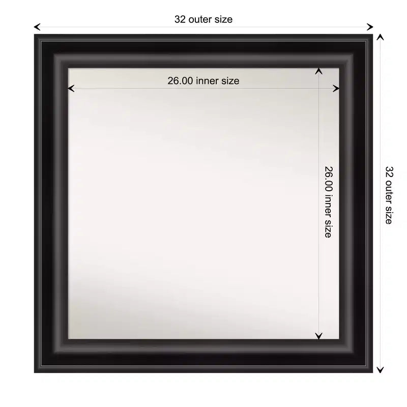 Specchio da parete quadrato da 31,75" senza smussatura con cornice nera