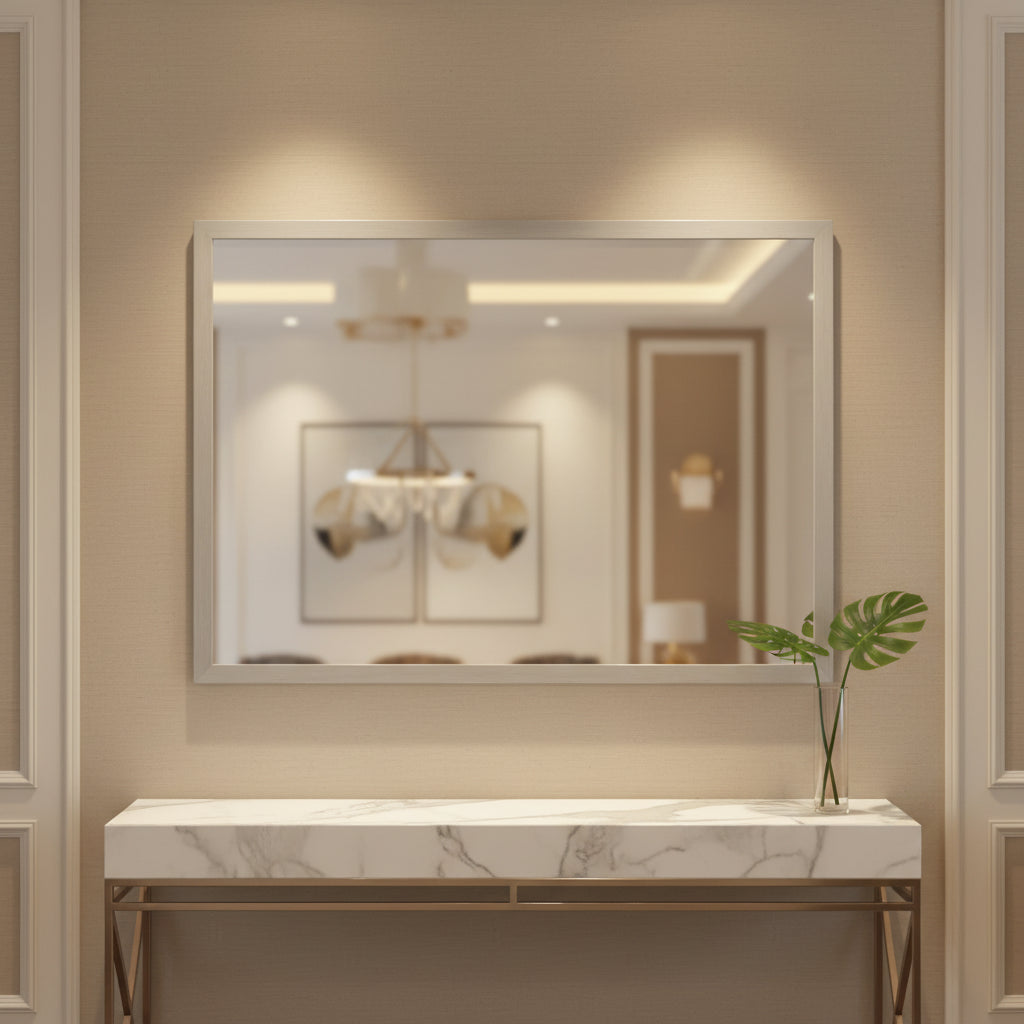 40" x 29" Non-Beveled Grace Brushed Nickel Narrow Wall Mirror - Amanti Art: Modern Rectangle, Polystyrene Frame