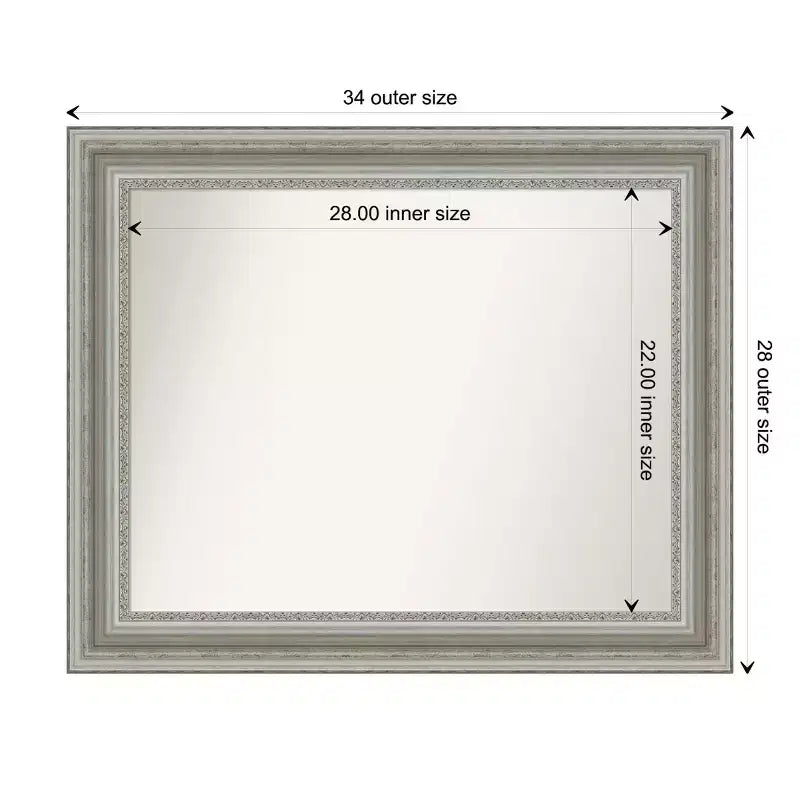 Specchio da parete rettangolare con cornice argentata decorata