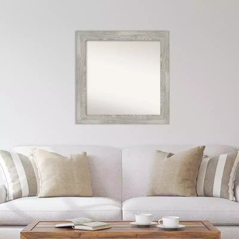 Specchio da parete quadrato 81 x 81 cm con cornice effetto legno lavato grigio