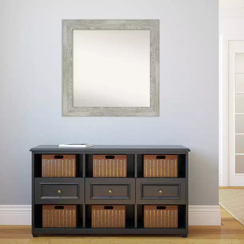 Specchio da parete quadrato 81 x 81 cm con cornice effetto legno lavato grigio