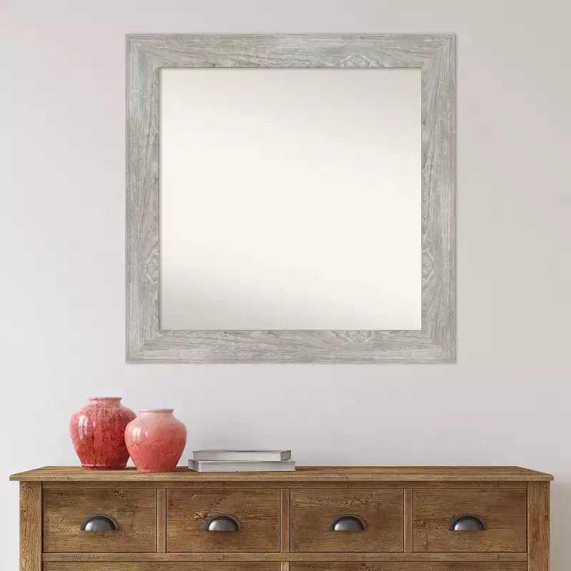 Specchio da parete quadrato 81 x 81 cm con cornice effetto legno lavato grigio