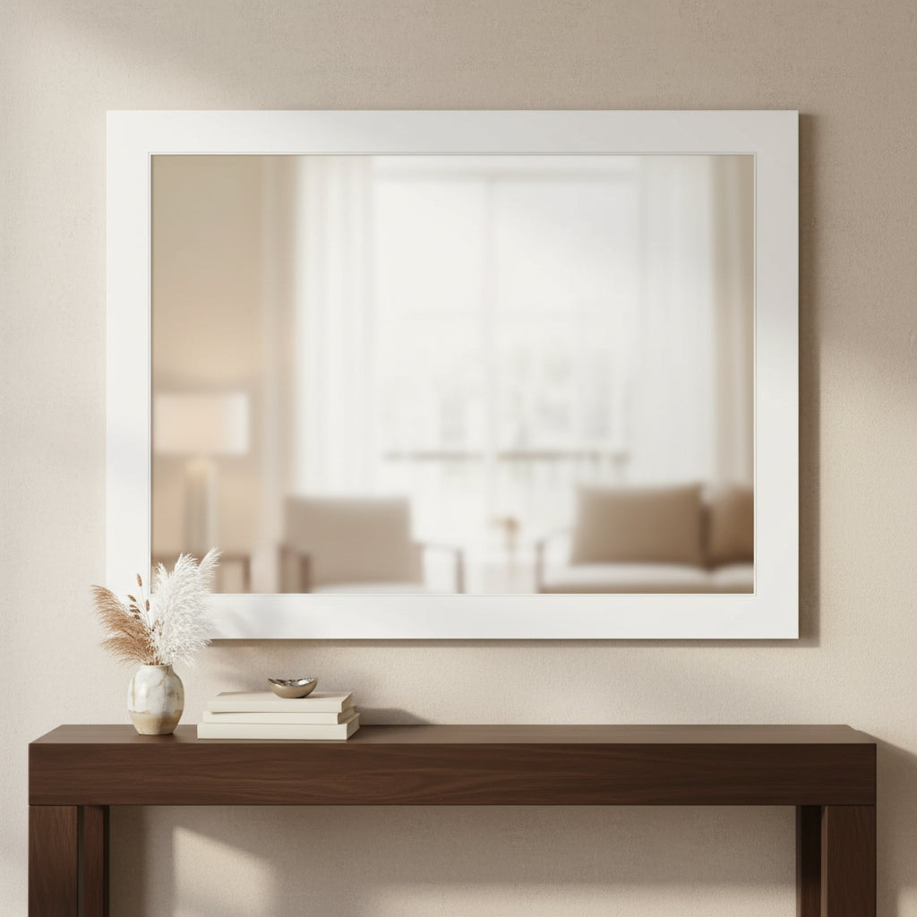 Amanti Art 43" x 32" Non-Beveled Corvino White Wood Wall Mirror : Modern Rectangular Design, Includes Mounting Hardware