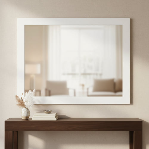 Amanti Art 43" x 32" Non-Beveled Corvino White Wood Wall Mirror : Modern Rectangular Design, Includes Mounting Hardware