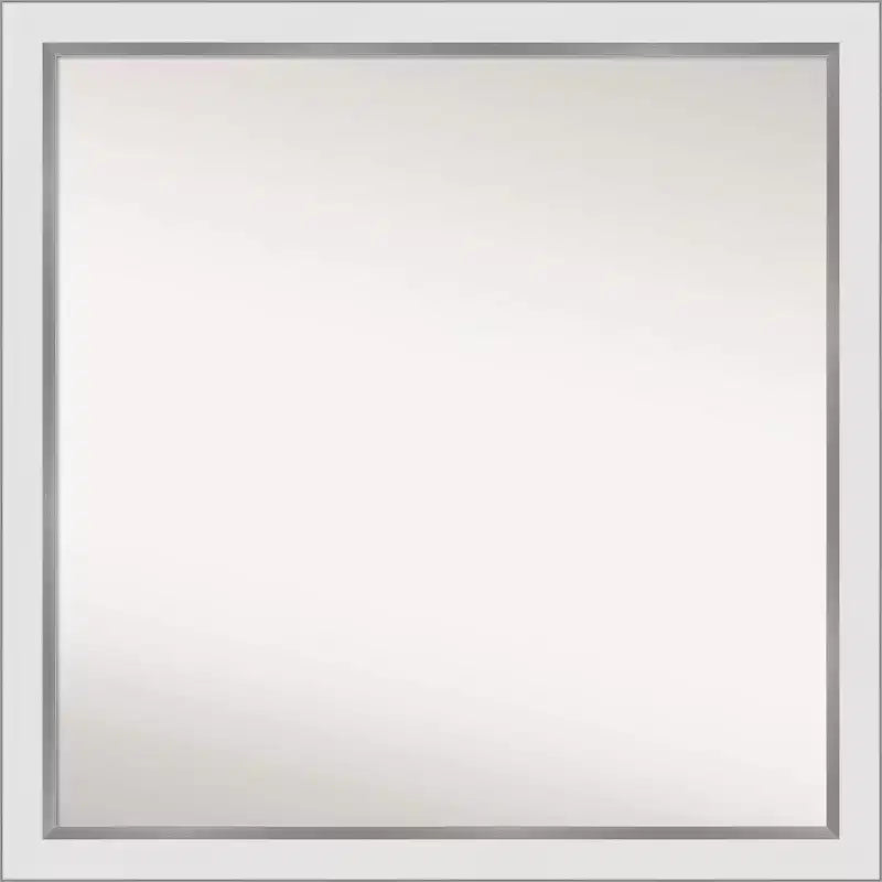29" x 29" Non-Beveled Eva White Silver Narrow Wall Mirror - Amanti Art: Modern Square, Polystyrene Frame, Includes Mount Hardware