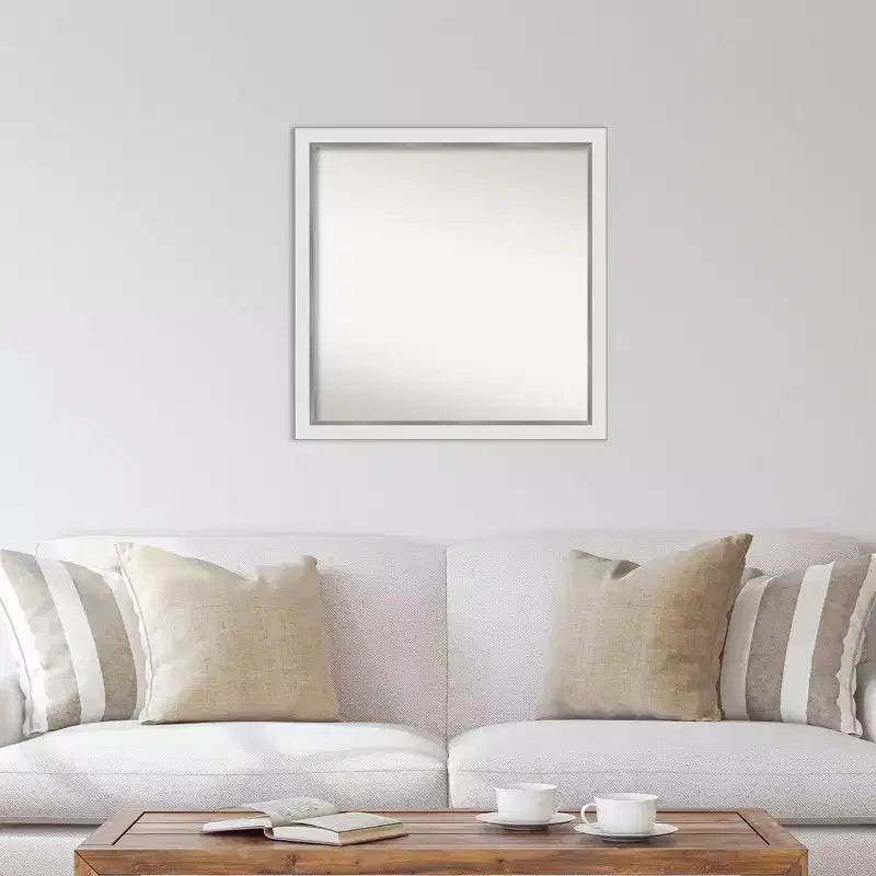Specchio da parete quadrato con cornice stretta bianca e argentata 29" x 29"
