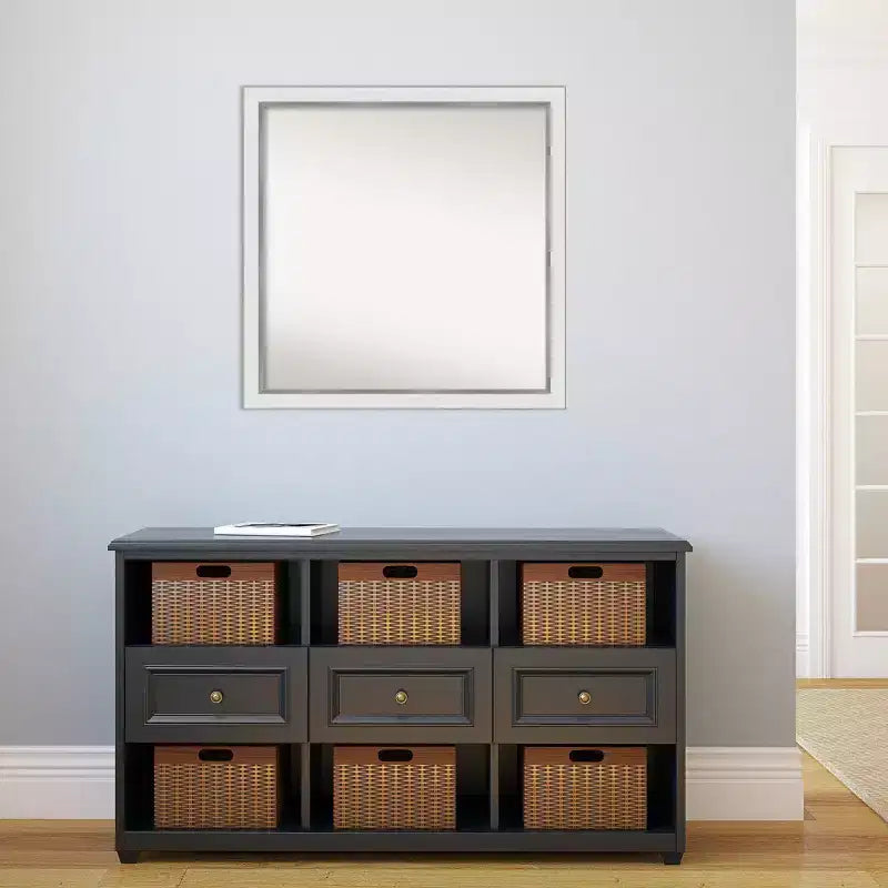 Specchio da parete quadrato con cornice stretta bianca e argentata 29" x 29"