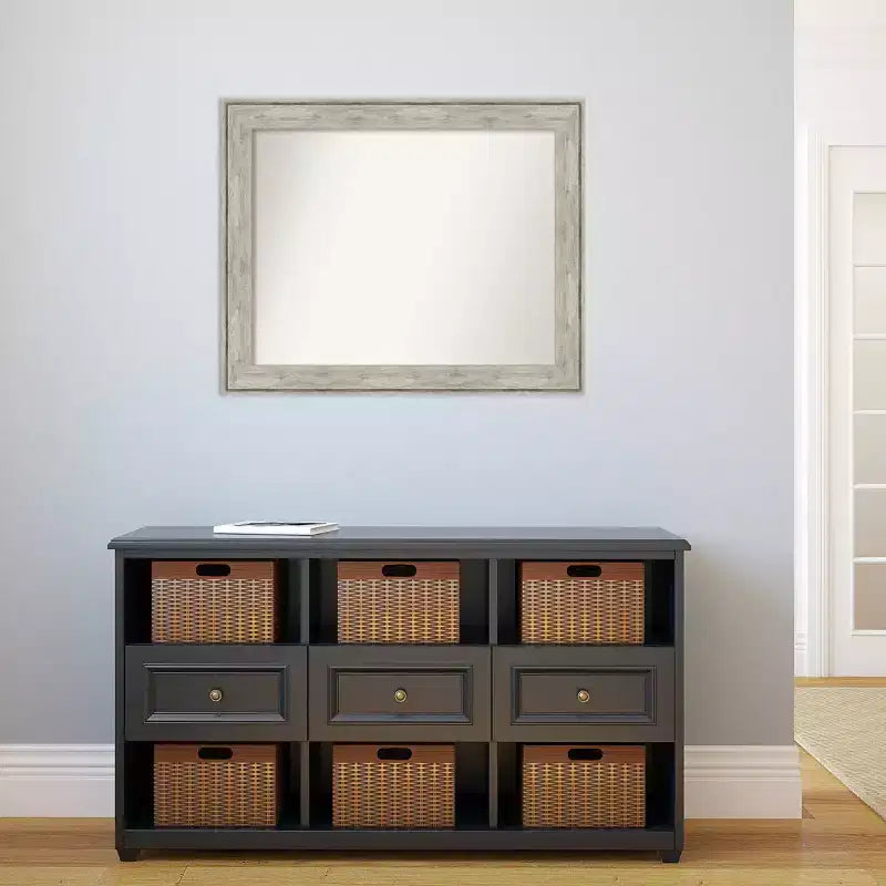 Specchio da parete rettangolare 33" x 27" con cornice metallica craquelé