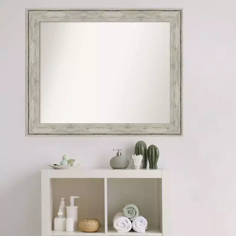 Specchio da parete rettangolare 33" x 27" con cornice metallica craquelé
