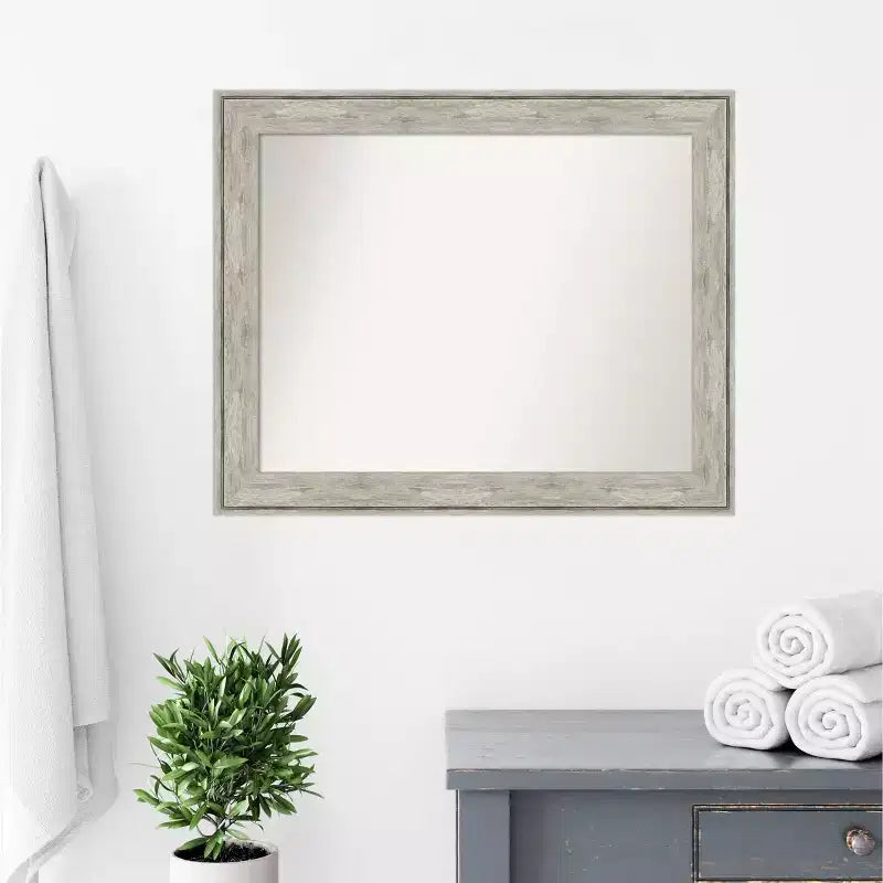 Specchio da parete rettangolare 33" x 27" con cornice metallica craquelé