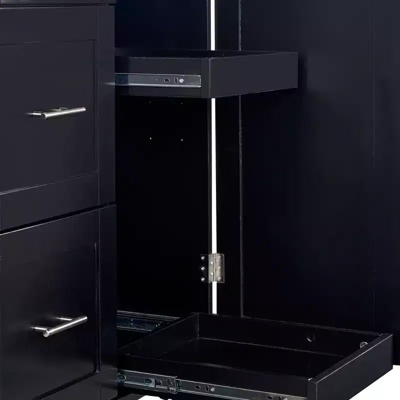 Isola da Cucina con Ruote e Contenitore – Piano in Legno di Gomma, 3 Cassetti e 2 Ripiani Estraibili