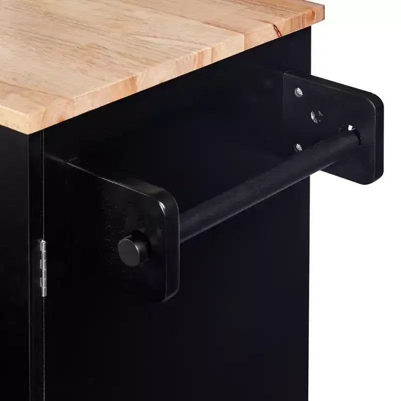 Isola da Cucina con Ruote e Contenitore – Piano in Legno di Gomma, 3 Cassetti e 2 Ripiani Estraibili