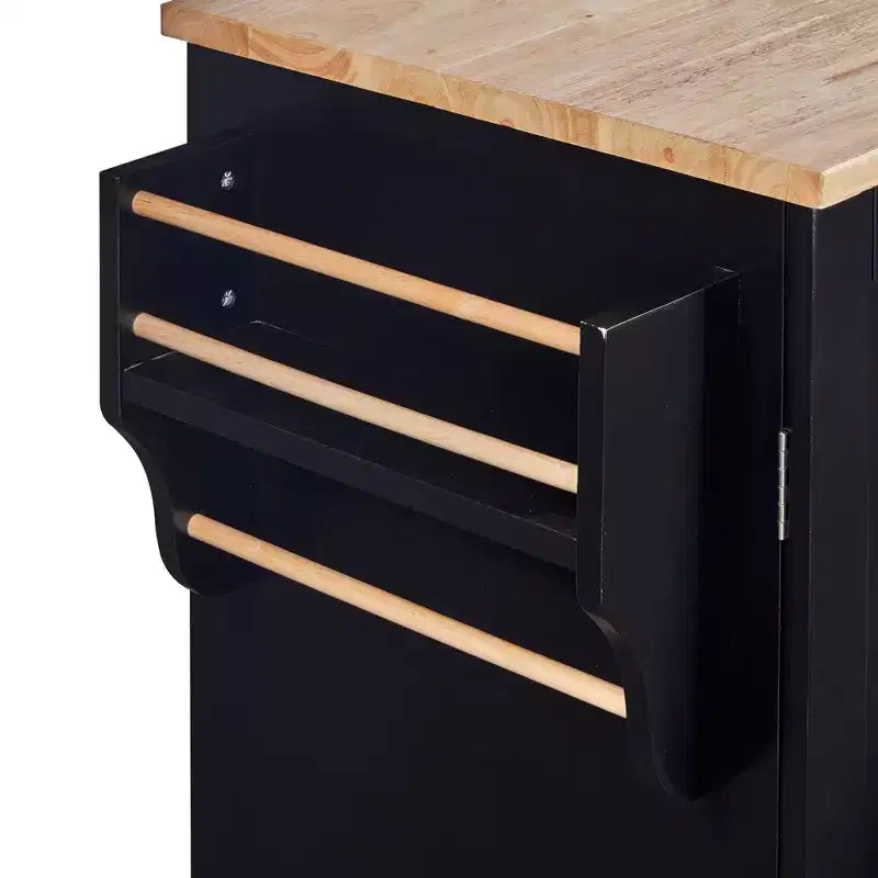 Isola da Cucina con Ruote e Contenitore – Piano in Legno di Gomma, 3 Cassetti e 2 Ripiani Estraibili