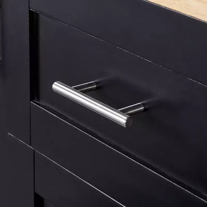 Isola da Cucina con Ruote e Contenitore – Piano in Legno di Gomma, 3 Cassetti e 2 Ripiani Estraibili