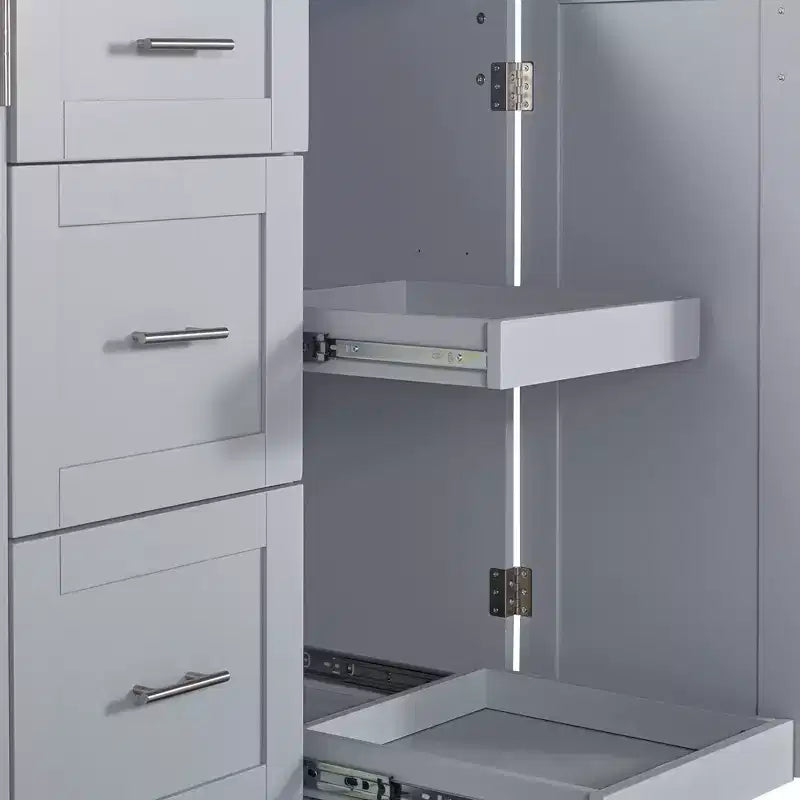 Isola da Cucina con Ruote e Contenitore – Piano in Legno di Gomma, 3 Cassetti e 2 Ripiani Estraibili