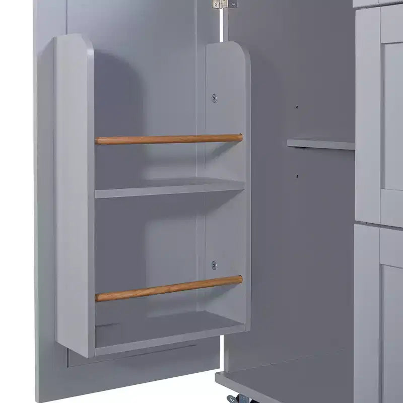 Isola da Cucina con Ruote e Contenitore – Piano in Legno di Gomma, 3 Cassetti e 2 Ripiani Estraibili