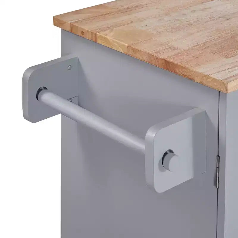 Isola da Cucina con Ruote e Contenitore – Piano in Legno di Gomma, 3 Cassetti e 2 Ripiani Estraibili