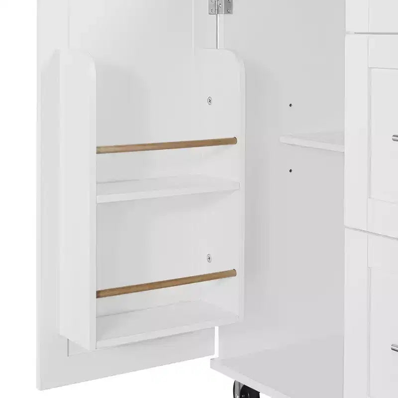 Isola da Cucina con Ruote e Contenitore – Piano in Legno di Gomma, 3 Cassetti e 2 Ripiani Estraibili