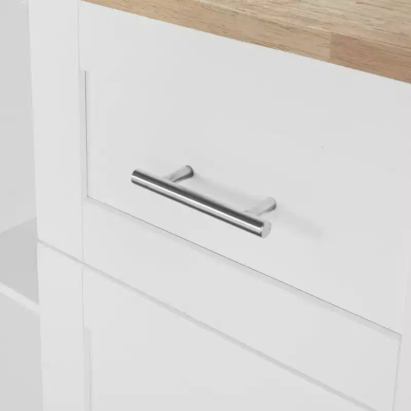 Isola da Cucina con Ruote e Contenitore – Piano in Legno di Gomma, 3 Cassetti e 2 Ripiani Estraibili