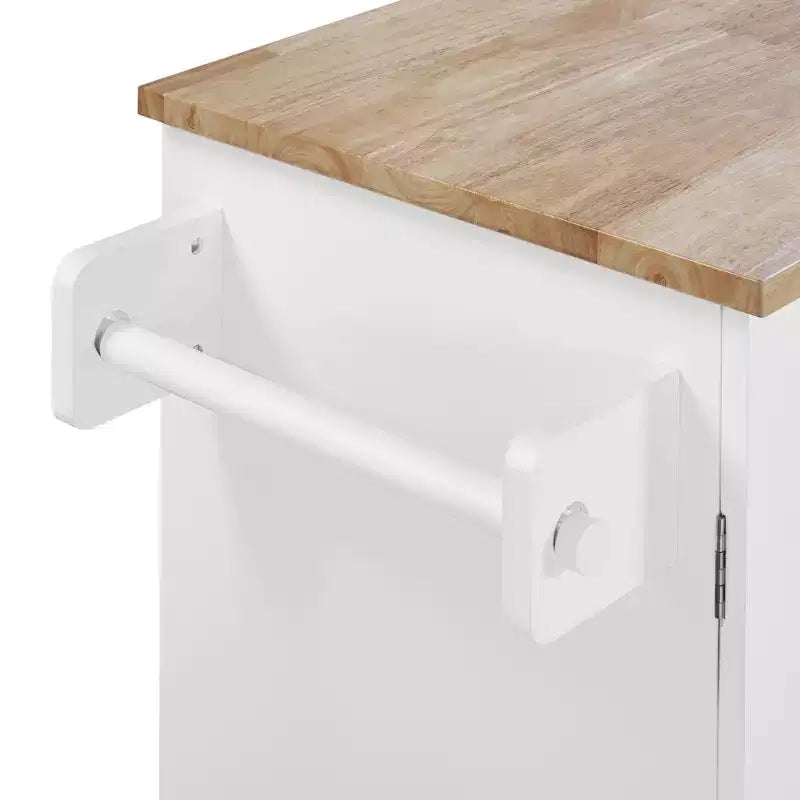 Isola da Cucina con Ruote e Contenitore – Piano in Legno di Gomma, 3 Cassetti e 2 Ripiani Estraibili