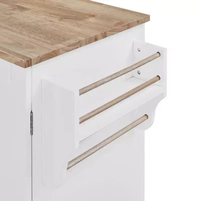 Isola da Cucina con Ruote e Contenitore – Piano in Legno di Gomma, 3 Cassetti e 2 Ripiani Estraibili
