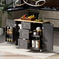 Rolling Kitchen Island with Storage, Kitchen Cart with Rubber Wood Top, 3 Drawers, 2 Slide-Out Shelves & Internal Rack, Spice & Tower Rack