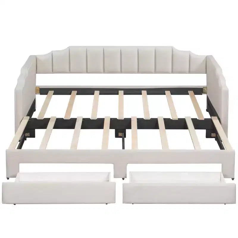Divano letto singolo XL imbottito con 2 cassetti portaoggetti, estensibile a King
