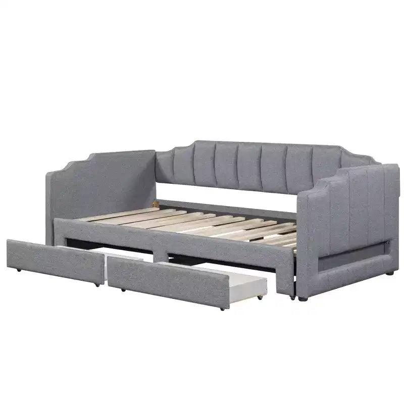Divano letto singolo XL imbottito con 2 cassetti portaoggetti, estensibile a King
