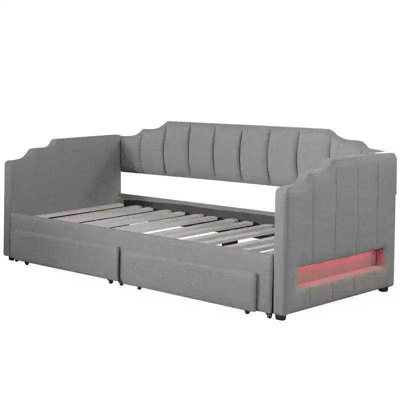 Divano letto singolo XL imbottito con 2 cassetti portaoggetti, estensibile a King