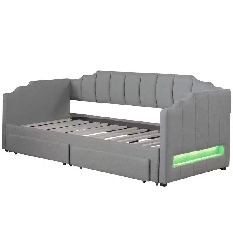 Divano letto singolo XL imbottito con 2 cassetti portaoggetti, estensibile a King
