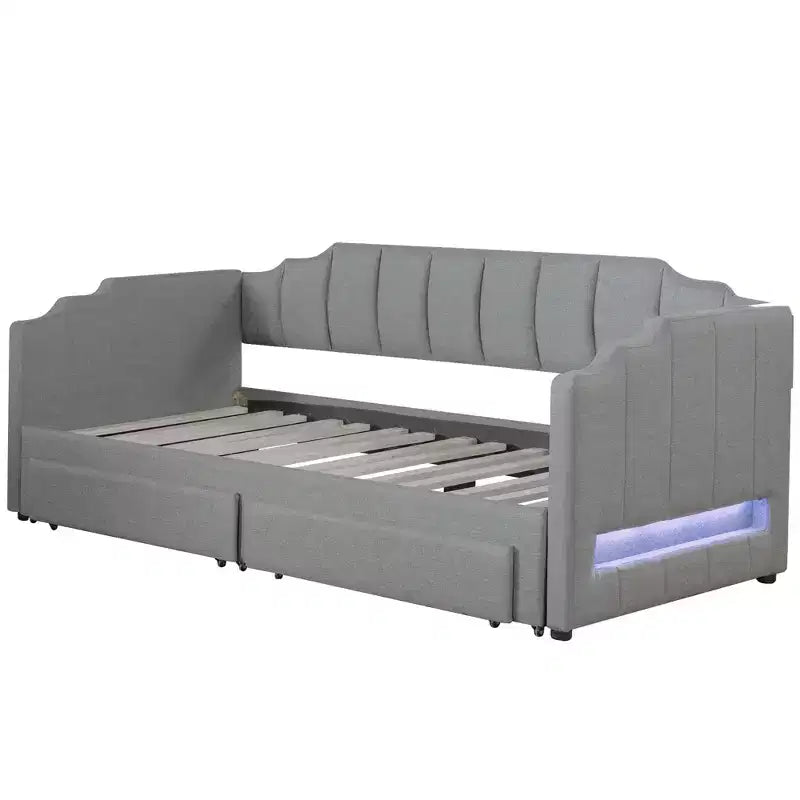 Divano letto singolo XL imbottito con 2 cassetti portaoggetti, estensibile a King