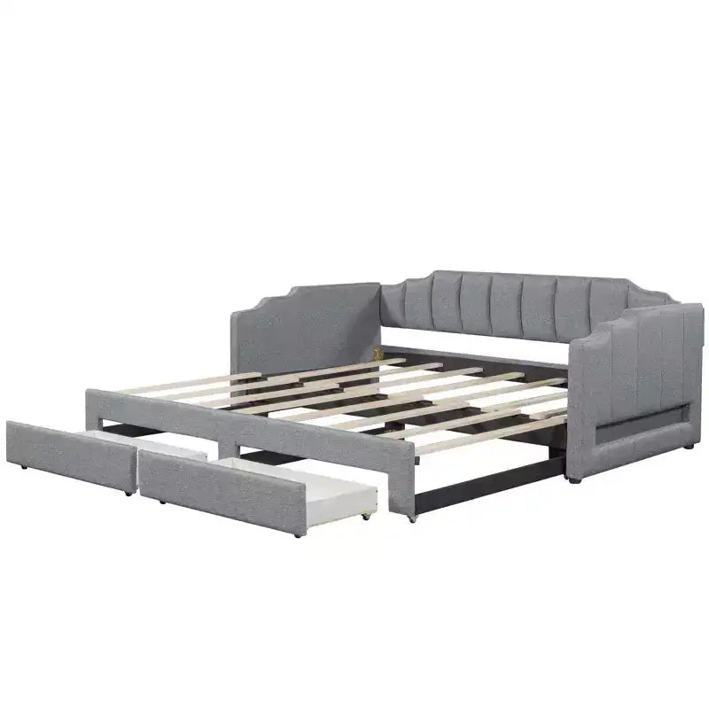 Divano letto singolo XL imbottito con 2 cassetti portaoggetti, estensibile a King