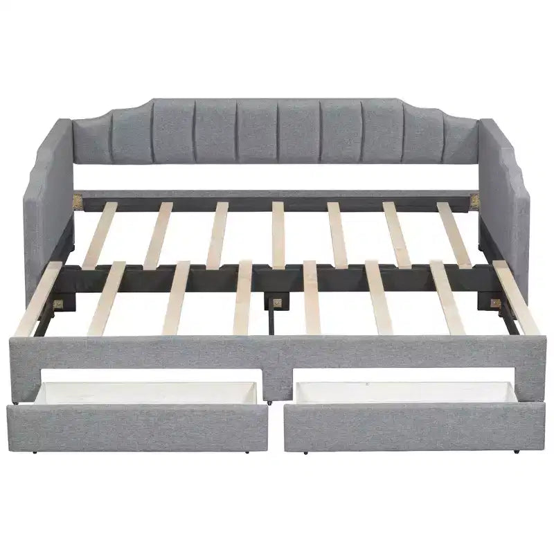 Divano letto singolo XL imbottito con 2 cassetti portaoggetti, estensibile a King