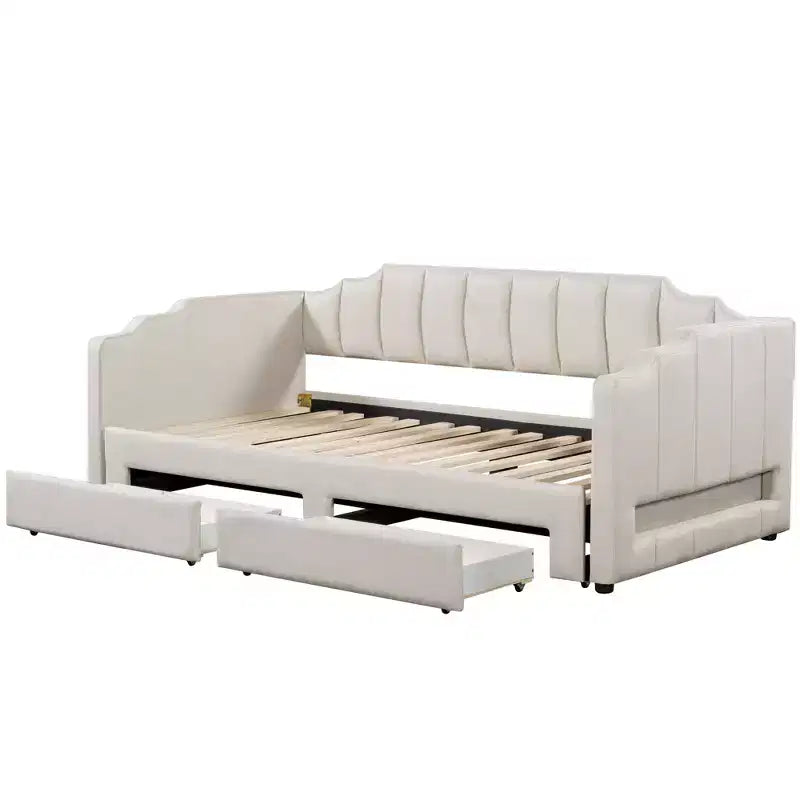 Divano letto singolo XL imbottito con 2 cassetti portaoggetti, estensibile a King