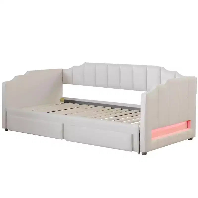 Divano letto singolo XL imbottito con 2 cassetti portaoggetti, estensibile a King