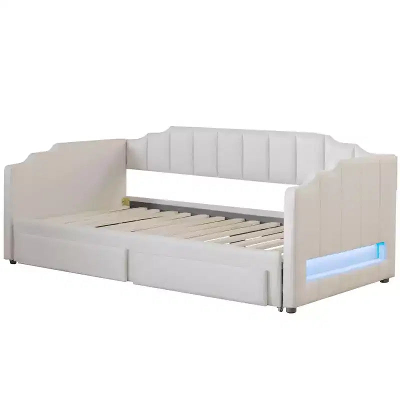 Divano letto singolo XL imbottito con 2 cassetti portaoggetti, estensibile a King