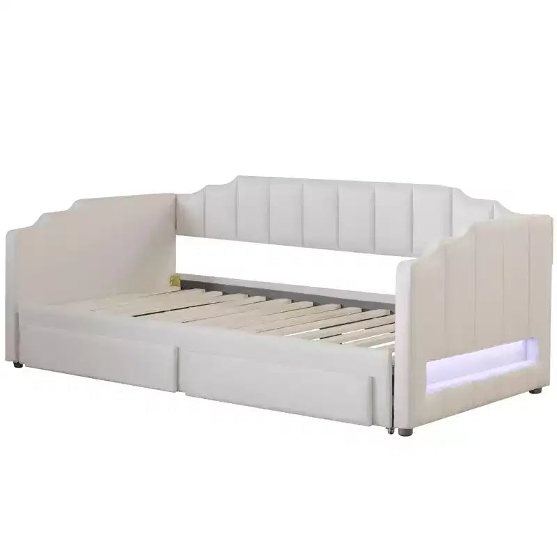 Divano letto singolo XL imbottito con 2 cassetti portaoggetti, estensibile a King