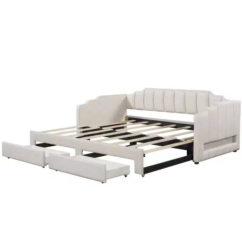 Divano letto singolo XL imbottito con 2 cassetti portaoggetti, estensibile a King