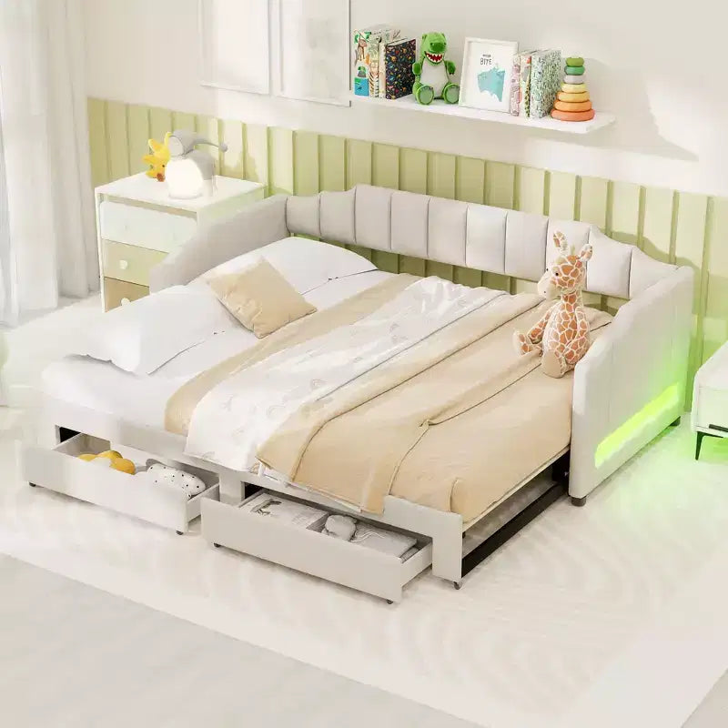 Whisen Twin XL Upholstered Daybed with 2 Storage Drawers, Extendable to King