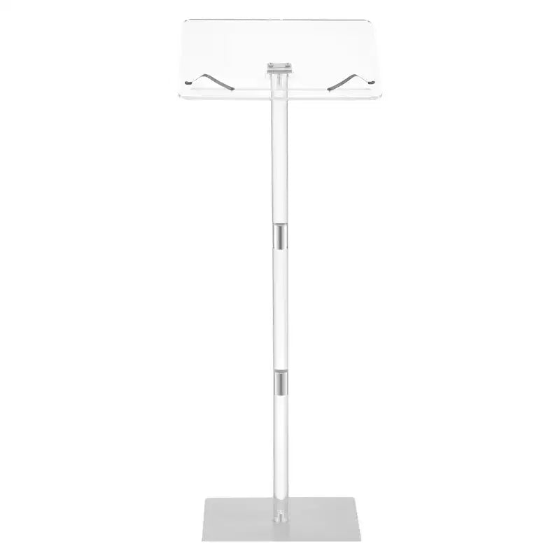 VEVOR Podium Stand, 43-Inch Acrylic Lectern, Portable Laptop Desk with Wide Reading Surface, Book Clips, Adjustable Angle, Transparent