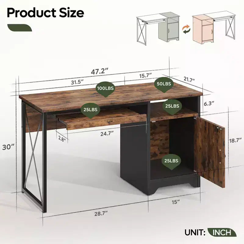 Bestier Scrivania da Computer 48" con Contenitore, Piccola Scrivania Direzionale con Mobiletto, Ripiano Aperto e Vassoio Tastiera per Ufficio Domestico e Studio