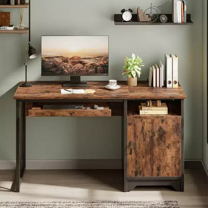 Bestier Scrivania da Computer 48" con Contenitore, Piccola Scrivania Direzionale con Mobiletto, Ripiano Aperto e Vassoio Tastiera per Ufficio Domestico e Studio