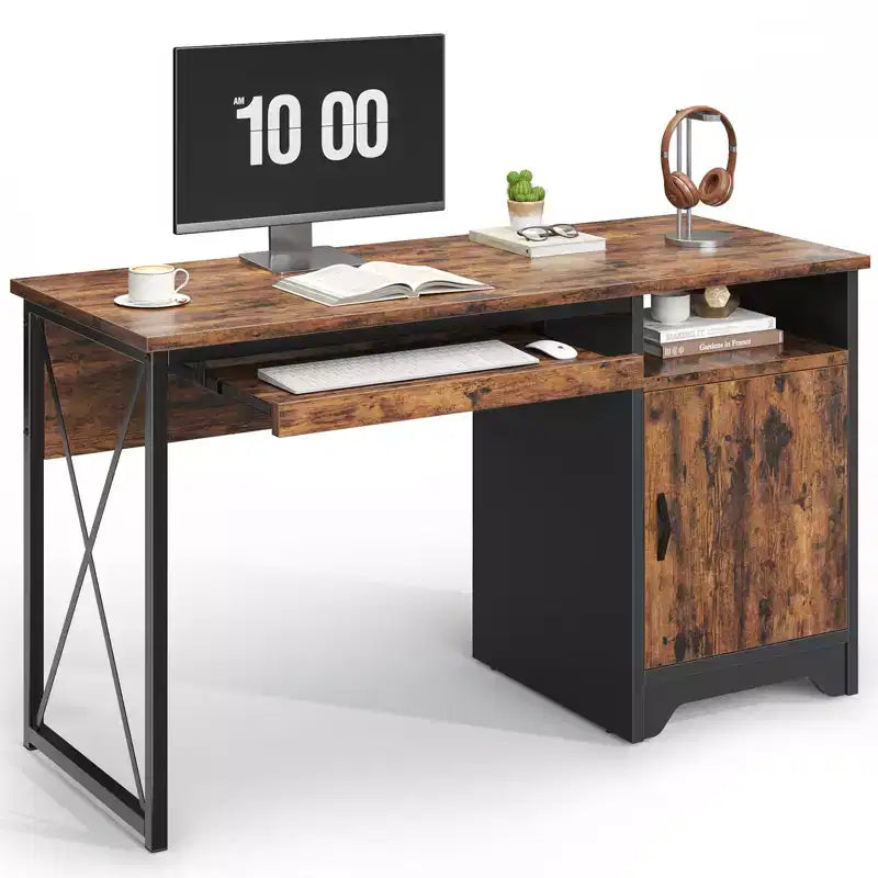 Bestier Scrivania da Computer 48" con Contenitore, Piccola Scrivania Direzionale con Mobiletto, Ripiano Aperto e Vassoio Tastiera per Ufficio Domestico e Studio