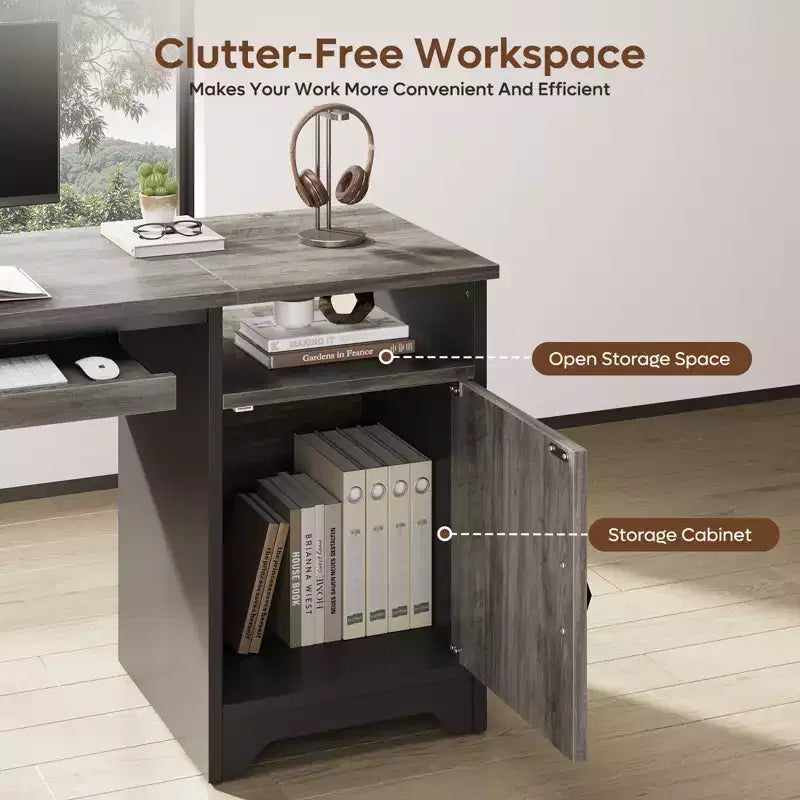 Bestier Scrivania da Computer 48" con Contenitore, Piccola Scrivania Direzionale con Mobiletto, Ripiano Aperto e Vassoio Tastiera per Ufficio Domestico e Studio