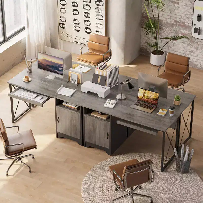 Bestier Scrivania da Computer 48" con Contenitore, Piccola Scrivania Direzionale con Mobiletto, Ripiano Aperto e Vassoio Tastiera per Ufficio Domestico e Studio