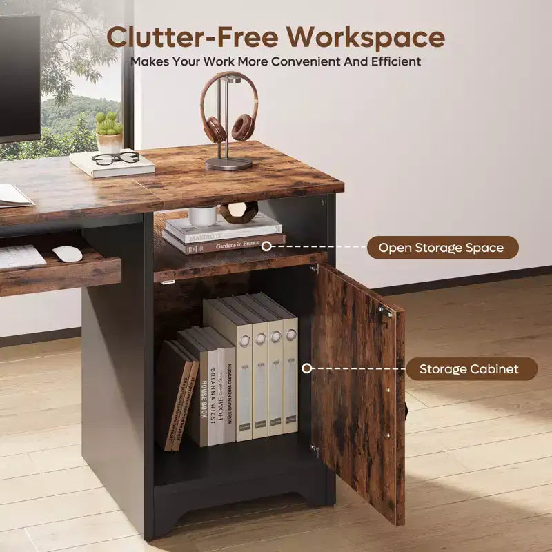 Bestier Scrivania da Computer 48" con Contenitore, Piccola Scrivania Direzionale con Mobiletto, Ripiano Aperto e Vassoio Tastiera per Ufficio Domestico e Studio