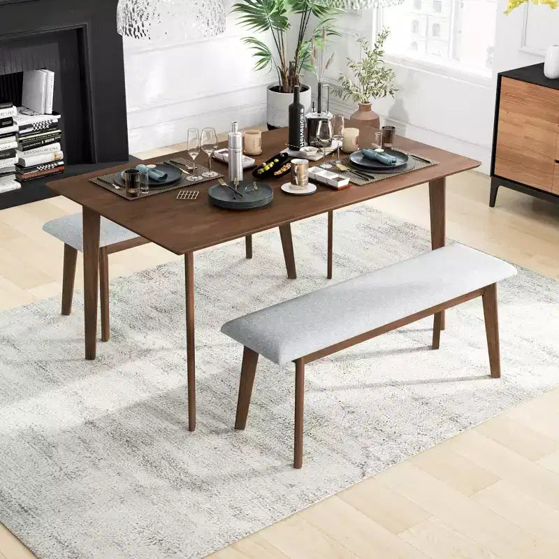 Mid-Century Solid Wood Dining Table  Seats 4-6, Brown Finish