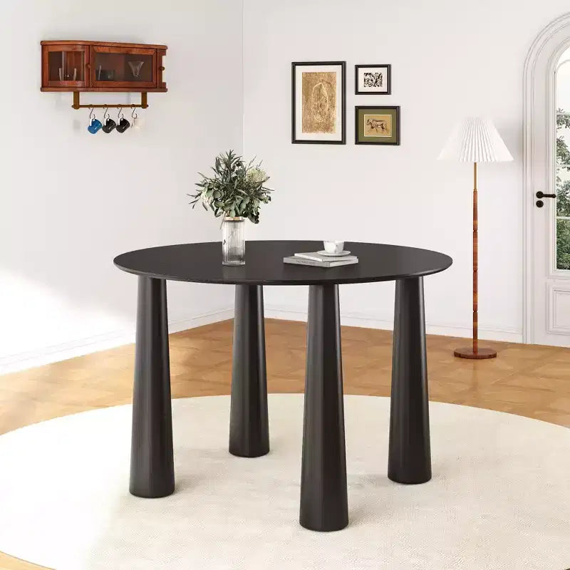 PexFix 45 Round Dining Table Kitchen Table for 4 with Arc-Shaped Edge Top and 4 Tapered Legs for Living Room Dining Room Coffee Office Sturdy Black